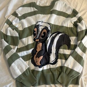 Disney Bambi Flower Green and White Striped Knit Sweater